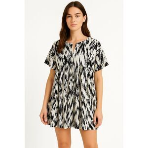 GANNI Babydoll Mini Dress S Black White‎ Ikat Boho Indie Layering Gift Oversized